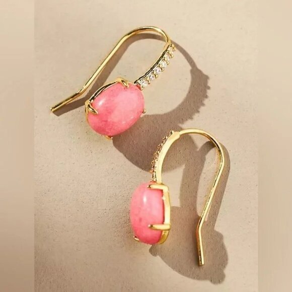 Anthropologie Pink Oval Stone Shades of Sea Glass Drop Earrings - Picture 1 of 4